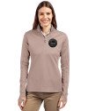 New York Mets Mono Cutter & Buck Traverse Stretch Eco Quarter Zip Womens Pullover Mushroom Front Thumbnail Image