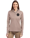 View image 13: Seattle Mariners Monochromatic Cutter & Buck Traverse Recycled Smooth Stretch Womens Quarter Zip Pullover Mushroom Front