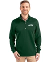 New York Jets Cutter & Buck Traverse Stretch Eco Quarter Zip Mens Pullover Hunter Green Front Thumbnail Image