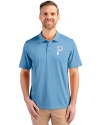 Pittsburgh Pirates Mono Cutter & Buck Prospect Eco Textured Stretch Recycled Mens Short Sleeve Polo Atlas Light Blue Front Thumbnail Image