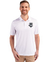 Minnesota Twins Mono Cutter & Buck Prospect Eco Textured Stretch Recycled Mens Short Sleeve Polo White Front Thumbnail Image