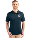 New York Yankees Mono Cutter & Buck Prospect Eco Textured Stretch Recycled Mens Short Sleeve Polo Navy Blue Front Thumbnail Image