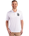 San Diego Padres Mono Cutter & Buck Prospect Eco Textured Stretch Recycled Mens Short Sleeve Polo White Front Thumbnail Image