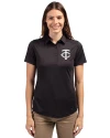 Minnesota Twins Mono Cutter & Buck Prospect Eco Textured Stretch Recycled Womens Short Sleeve Polo Black Front Thumbnail Image