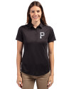 Pittsburgh Pirates Mono Cutter & Buck Prospect Eco Textured Stretch Recycled Womens Short Sleeve Polo Black Front Thumbnail Image