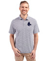 Boston Red Sox Mono Cutter & Buck Virtue Eco Pique Botanical Print Recycled Mens Polo Navy Blue Front Thumbnail Image