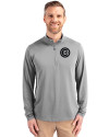 Chicago Cubs Mono Cutter & Buck Virtue Eco Pique Recycled Quarter Zip Mens Pullover Polished Medium Gray Front Thumbnail Image