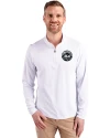 New York Mets Mono Cutter & Buck Virtue Eco Pique Recycled Quarter Zip Mens Pullover White Front Thumbnail Image