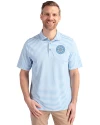 Seattle Mariners Mono Cutter & Buck Virtue Eco Pique Stripe Recycled Mens Polo Atlas Light Blue Front Thumbnail Image