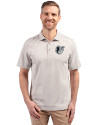 View image 16: Baltimore Orioles Monochromatic Cutter & Buck Virtue Recycled Stripe Featherlight Pique Mens Polo Polished Medium Gray Front