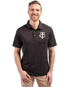 Minnesota Twins Mono Cutter & Buck Virtue Eco Pique Tile Print Recycled Mens Polo Black Front Thumbnail Image