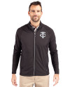 Minnesota Twins Mono Cutter & Buck Adapt Eco Knit Hybrid Recycled Mens Full Zip Jacket Black Front Thumbnail Image