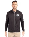Milwaukee Brewers Mono Cutter & Buck Adapt Eco Knit Hybrid Recycled Mens Full Zip Jacket Black Front Thumbnail Image