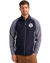 Milwaukee Brewers Mono Cutter & Buck Adapt Eco Knit Hybrid Recycled Mens Full Zip Jacket Navy Blue Heather/Navy Blue Front Thumbnail Image