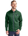 New York Jets NFL Helmet Cutter & Buck Adapt Eco Knit Hybrid Recycled Mens Full Zip Jacket Hunter Green Front Thumbnail Image