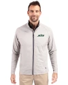 New York Jets Cutter & Buck Adapt Eco Knit Hybrid Recycled Mens Full Zip Jacket Polished Medium Gray Front Thumbnail Image