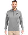 Pittsburgh Pirates Mono Cutter & Buck Adapt Eco Knit Stretch Recycled Mens Quarter Zip Pullover Polished Medium Gray Front Thumbnail Image