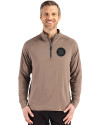 View image 16: Seattle Mariners Monochromatic Cutter & Buck Adapt Recycled Soft Knit Stretch  Mens Quarter Zip Pullover Mushroom Front