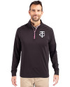 Minnesota Twins Mono Cutter & Buck Adapt Eco Knit Stretch Recycled Mens Quarter Zip Pullover Black/Gelato Front Thumbnail Image