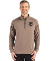 Minnesota Twins Mono Cutter & Buck Adapt Eco Knit Stretch Recycled Mens Quarter Zip Pullover Mushroom Front Thumbnail Image