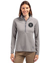 Houston Astro Mono Cutter & Buck Adapt Eco Knit Stretch Recycled Womens Half Zip Pullover Polished Medium Gray Front Thumbnail Image