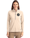 Seattle Mariners Mono Cutter & Buck Adapt Eco Knit Stretch Recycled Womens Half Zip Pullover Wheat Front Thumbnail Image
