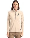 Los Angeles Dodgers Mono Cutter & Buck Adapt Eco Knit Stretch Recycled Womens Half Zip Pullover Wheat Front Thumbnail Image