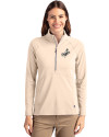 Los Angeles Dodgers Mono Cutter & Buck Adapt Eco Knit Stretch Recycled Womens Half Zip Pullover Wheat Front Thumbnail Image