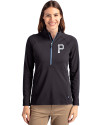 Pittsburgh Pirates Mono Cutter & Buck Adapt Eco Knit Stretch Recycled Womens Half Zip Pullover Black/Atlas Front Thumbnail Image