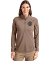 View image 16: Milwaukee Brewers Monochromatic Cutter & Buck Adapt Recycled Soft Knit Stretch Womens Half Zip Pullover Mushroom Front