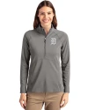 Detroit Tigers Mono Cutter & Buck Adapt Eco Knit Stretch Recycled Womens Half Zip Pullover Elemental Grey Front Thumbnail Image