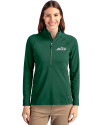 New York Jets Cutter & Buck Adapt Eco Knit Stretch Recycled Womens Half Zip Pullover Hunter Green Front Thumbnail Image
