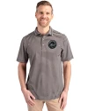 New York Mets Mono Cutter & Buck Virtue Eco Pique Stripe Recycled Mens Big and Tall Polo Black Front Thumbnail Image