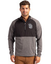 San Diego Padres Mono Cutter & Buck Adapt Eco Knit Hybrid Recycled Mens Quarter Zip Black Heather/Black Front Thumbnail Image