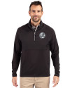 New York Yankees Mono Cutter & Buck Adapt Eco Knit Hybrid Recycled Mens Quarter Zip Black Front Thumbnail Image