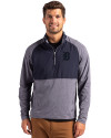 Detroit Tigers Mono Cutter & Buck Adapt Eco Knit Hybrid Recycled Mens Quarter Zip Navy Blue Heather/Navy Blue Front Thumbnail Image