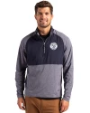 Milwaukee Brewers Mono Cutter & Buck Adapt Eco Knit Hybrid Recycled Mens Quarter Zip Navy Blue Heather/Navy Blue Front Thumbnail Image