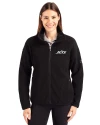 New York Jets Mono Cutter & Buck Cascade Eco Fleece Womens Full Zip Jacket Black Front Thumbnail Image