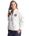 New York Yankees Mono Cutter & Buck Cascade Eco Fleece Womens Pullover Jacket Shell/Navy Blue Front Thumbnail Image