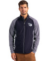 Cleveland Guardians Mono Cutter & Buck Adapt Eco Knit Hybrid Recycled Mens Big & Tall Full Zip Jacket Navy Blue Heather/Navy Blue Front Thumbnail Image