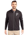 Pittsburgh Pirates Mono Cutter & Buck Adapt Eco Knit Hybrid Recycled Mens Big & Tall Full Zip Jacket Black Front Thumbnail Image
