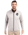 Minnesota Twins Mono Cutter & Buck Adapt Eco Knit Hybrid Recycled Mens Big & Tall Full Zip Jacket Polished Medium Gray Front Thumbnail Image