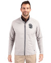 San Diego Padres Mono Cutter & Buck Adapt Eco Knit Hybrid Recycled Mens Big & Tall Full Zip Jacket Polished Medium Gray Front Thumbnail Image