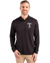 Texas Rangers Mono Cutter & Buck Virtue Eco Pique Recycled Quarter Zip Mens Big & Tall Pullover Black Front Thumbnail Image