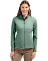 New York Jets Cutter & Buck Adapt Eco Knit Heather Recycled Womens Full Zip Hunter Heather Front Thumbnail Image