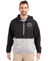 View image 4: New York Mets Monochromatic Cutter & Buck Charter Recycled Packable Mens Half Zip Anorak Jacket Black/Polished Front
