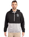 San Diego Padres Mono Cutter & Buck Charter Eco Recycled Mens Anorak Jacket Black/Polished Front Thumbnail Image