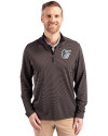 Baltimore Orioles Mono Cutter & Buck Virtue Eco Pique Micro Stripe Recycled Mens Quarter Zip Black/Elemental Grey Front Thumbnail Image