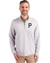 View image 4: Pittsburgh Pirates Monochromatic Cutter & Buck Virtue Recycled Micro Stripe Featherlight Pique Mens Quarter Zip Pullover Polished/White Front