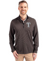 Texas Rangers Mono Cutter & Buck Virtue Eco Pique Micro Stripe Recycled Mens Quarter Zip Black/Elemental Grey Front Thumbnail Image